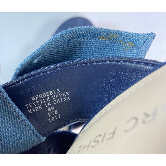 Marc Fisher Women's Hobby Sandal Size 8 Cork Wedge Platform Denim Slide Knot - Picture 11 of 11